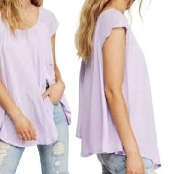 Free People Keep It Casual Linen Pastel Purple Tunic - Picture 2 of 8